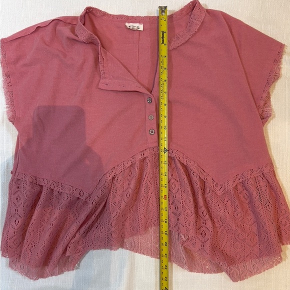 POL Pink Lace Accent Top With Lace Detail Size L - Picture 5 of 7